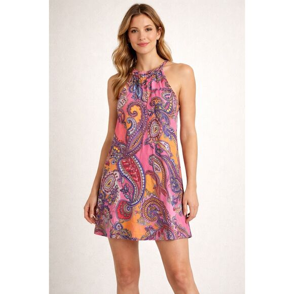 Old Navy Dresses & Skirts - Old Navy Boho Paisley Halter Dress Small Pink Orange Summer Festival